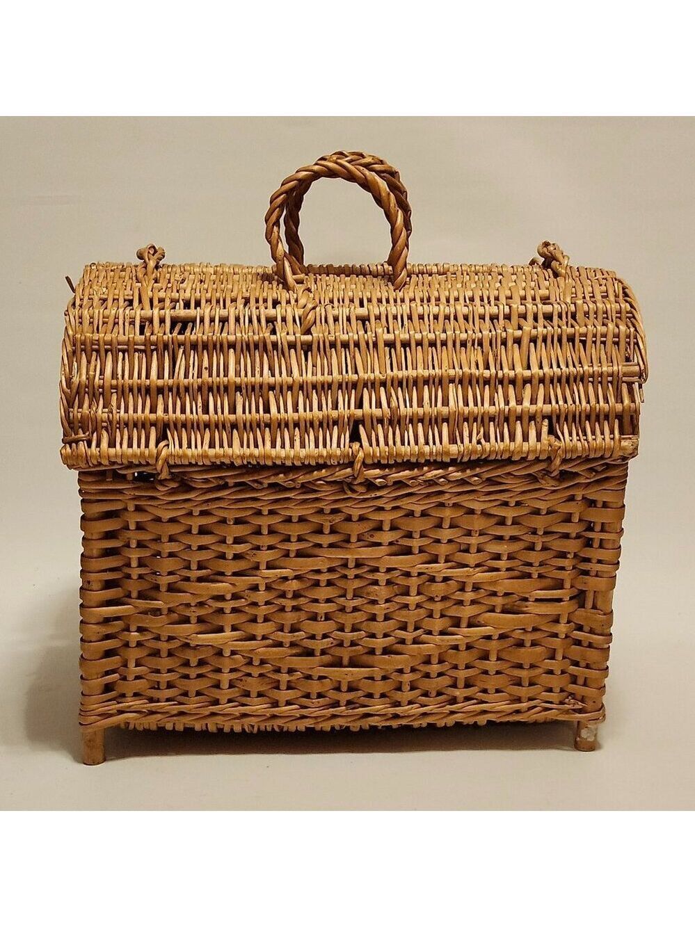 LOVELY Vintage Wicker Baker Dome Top Handle Light Brown LARGE